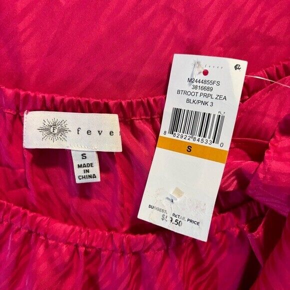 FEVER Women's Jacquard On & Off-the-Shoulder Bell Sleeve Hot Pink Top NWT