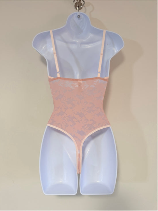 B.tempt'd Size Small Pink Floral Lace Mesh Teddy Shadow Scene Bodysuit NWT