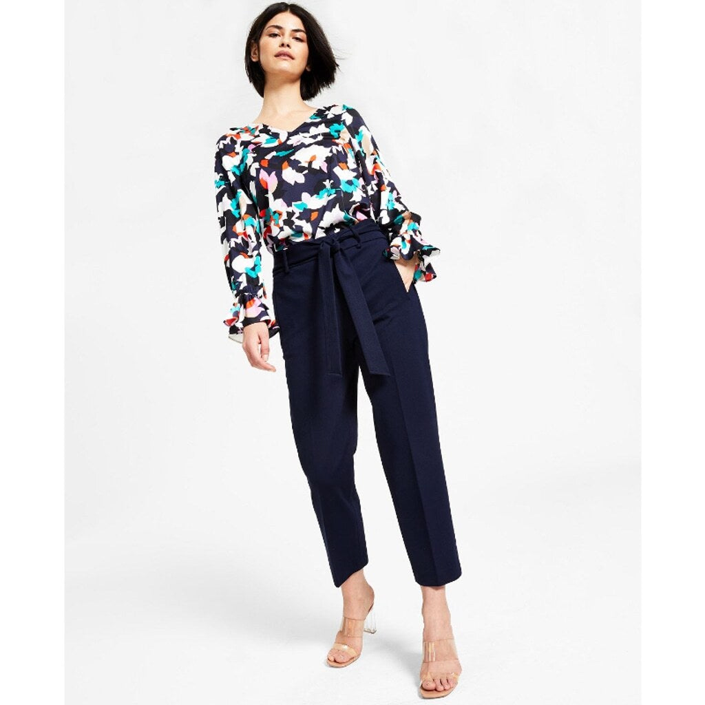 Bar III Women's XXL Navy Blue Tie Front Cropped Comfortable Dress Pants NWT