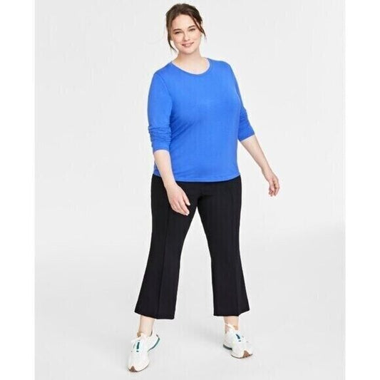 ON 34TH Plus Size Long-Sleeve Blue Soft & Stretchy Crewneck Knit Top NWT