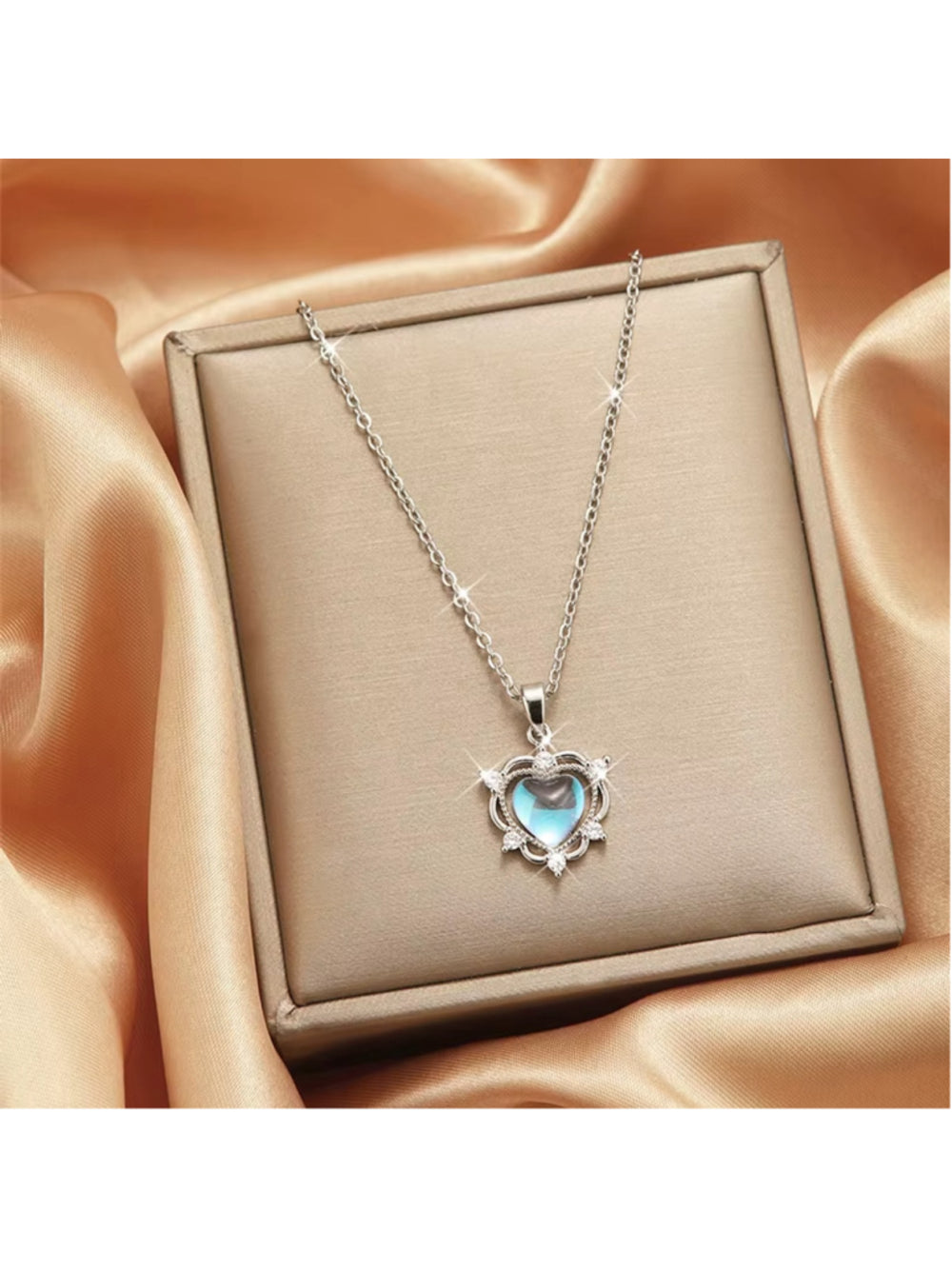 Opalescent Style Heart Pendant Necklace with a Silver Tone Chain NWT
