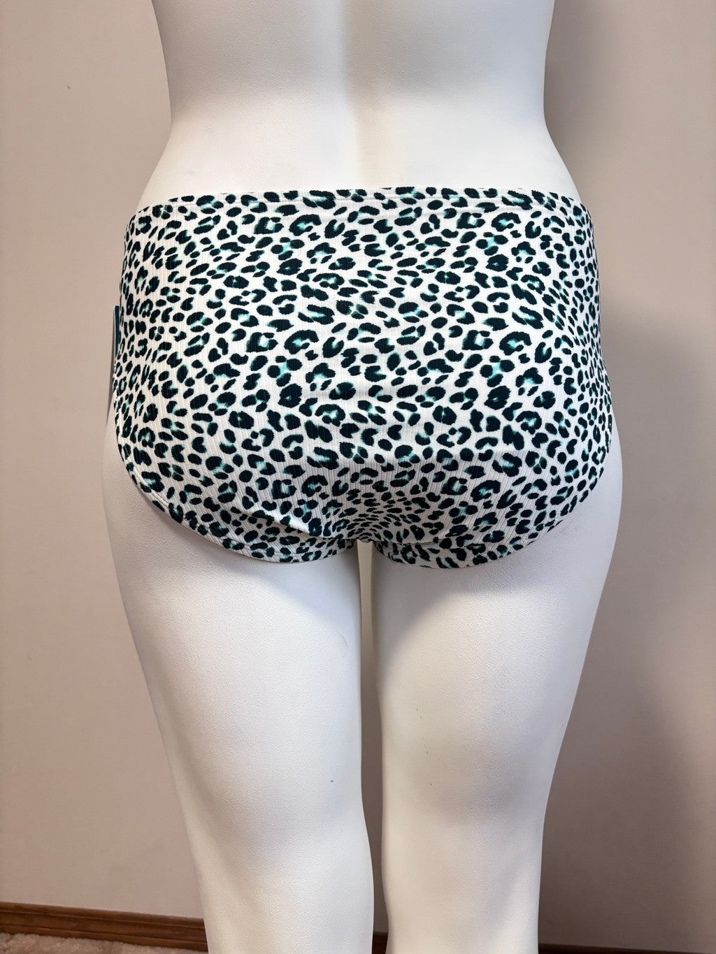 Coco Reef Women's Extra Large Teal Leopard Print High Waist Bikini Bottom NWT