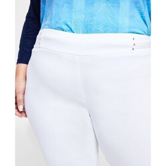 JM Collection Plus Size White Stretchy Tummy Control Pull-On Slim-Leg Pants NWT