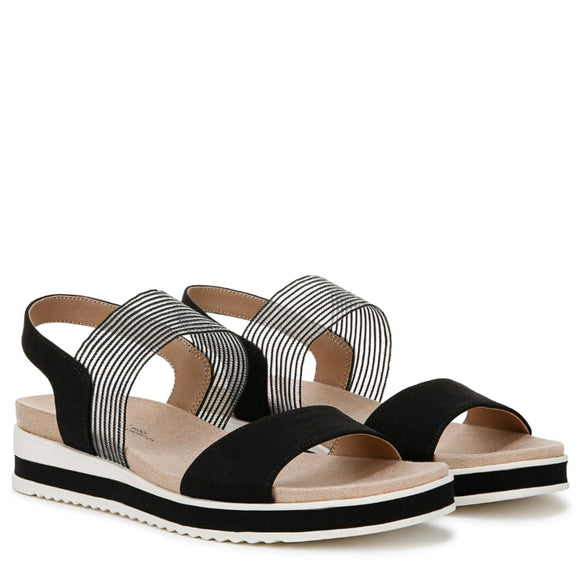 LifeStride Women's Size 8 Black Round Open Toe Wedge Slingback Sandals NIB