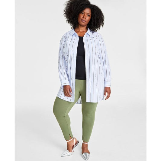 On 34th Plus Size 1X Cotton Tunic Blue Striped Button-Down Shirt NWT.