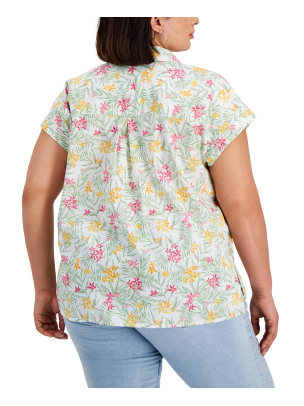 Style & Co. Plus Size 0X Floral Printed 100% Cotton Button-Down Shirt NWT
