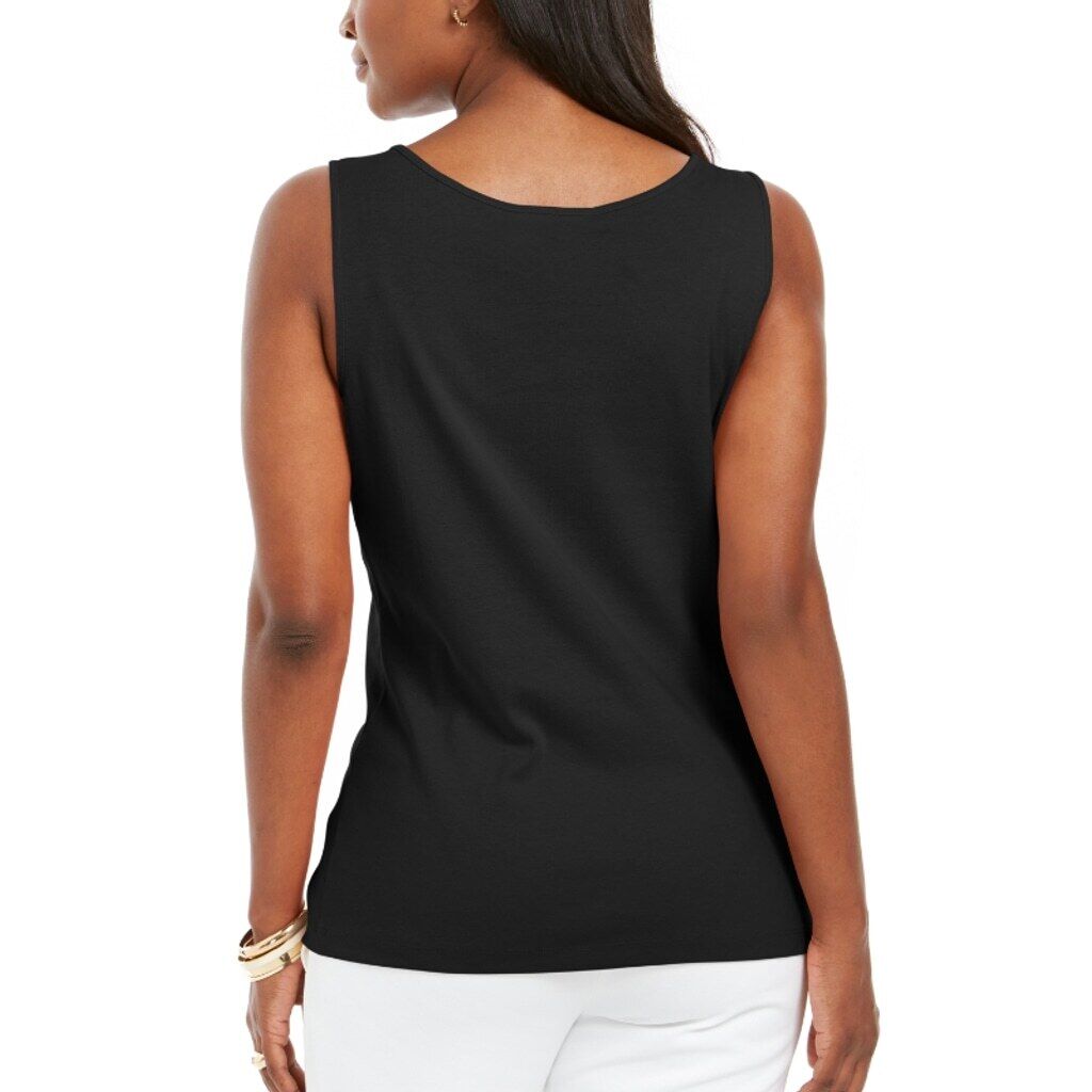 Karen Scott Women's XS Black Square-Neck 100% Cotton Tank Top NWT