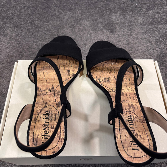 LifeStride Women's Size 6.5 Black Yasmine Strappy Wedge Sandals NIB