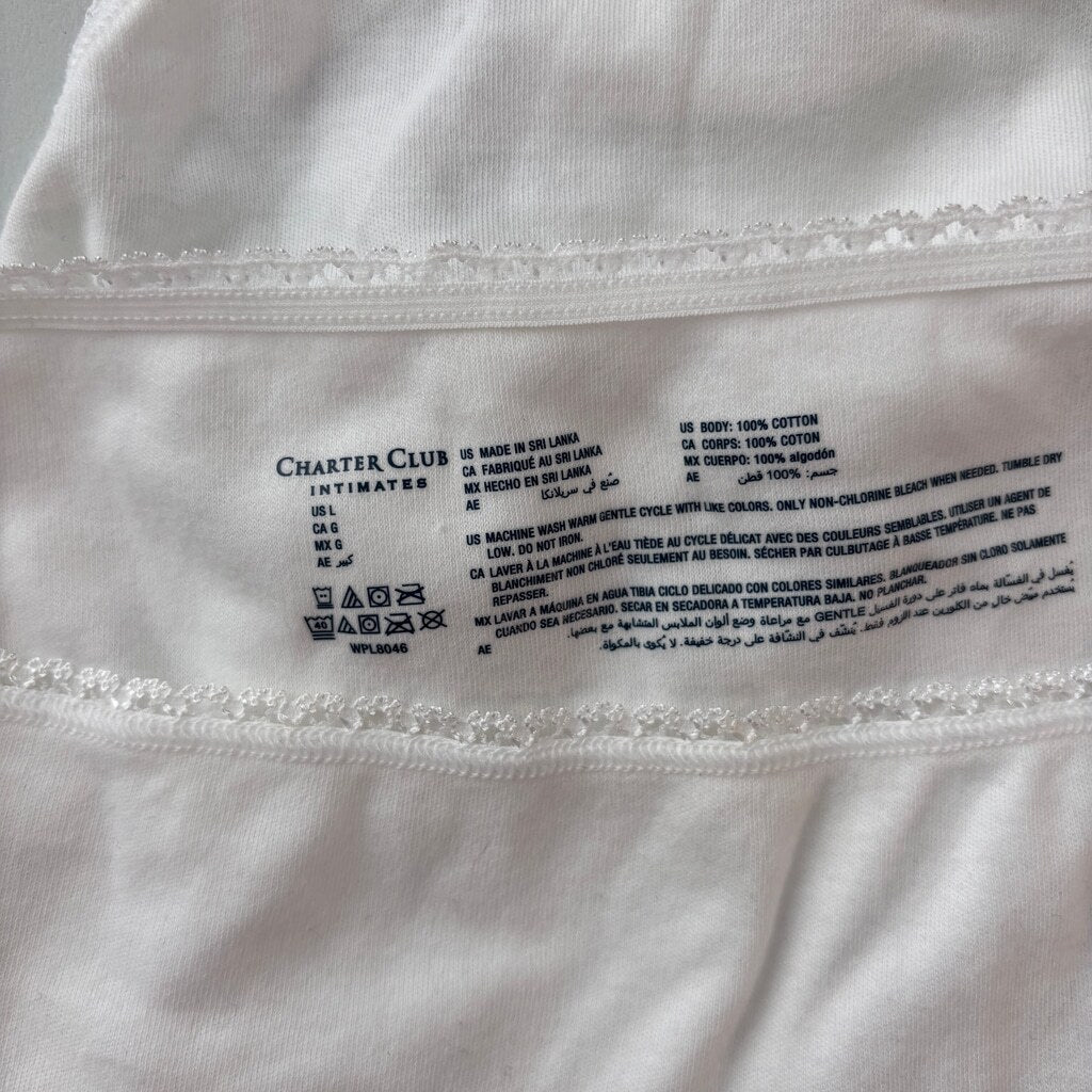 Charter Club Women's Large 100% Cotton 3 Pack of White Brief Underwear NWT L23