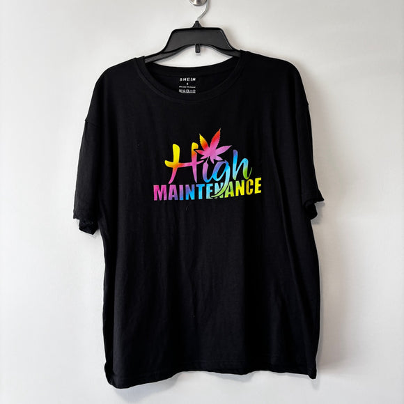 SHEIN Men's Small Graphic Tee High Maintenance Rainbow Print Black T-Shirt NWT