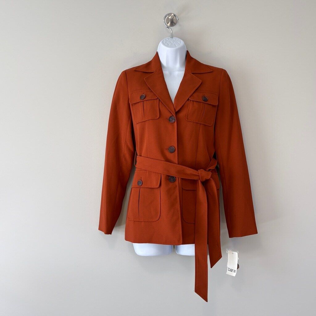 Bar III Women's Size XXS Brown Belted Safari Cargo-Pocket Jacket NWT