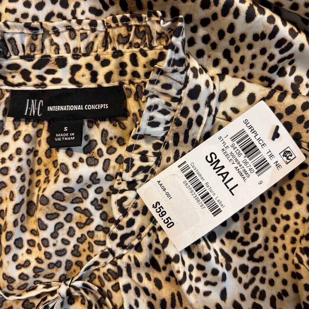 I.N.C. International Concepts Cheeta Tie-Neck Short-Sleeve Blouse NWT