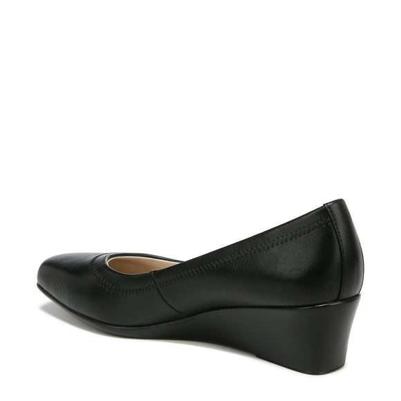 Life Stride Women's 10W Black Faux Vegan Leather Square Toe, Wedge Pumps NIB