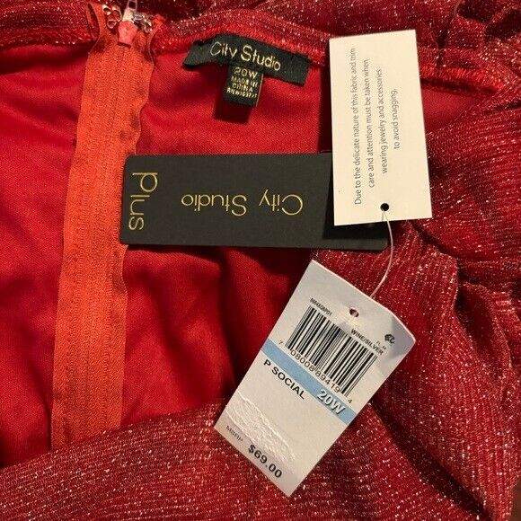 CITY STUDIOS Plus Size Ruched Red Metallic/Sparkly Mesh Mini Dress NWT