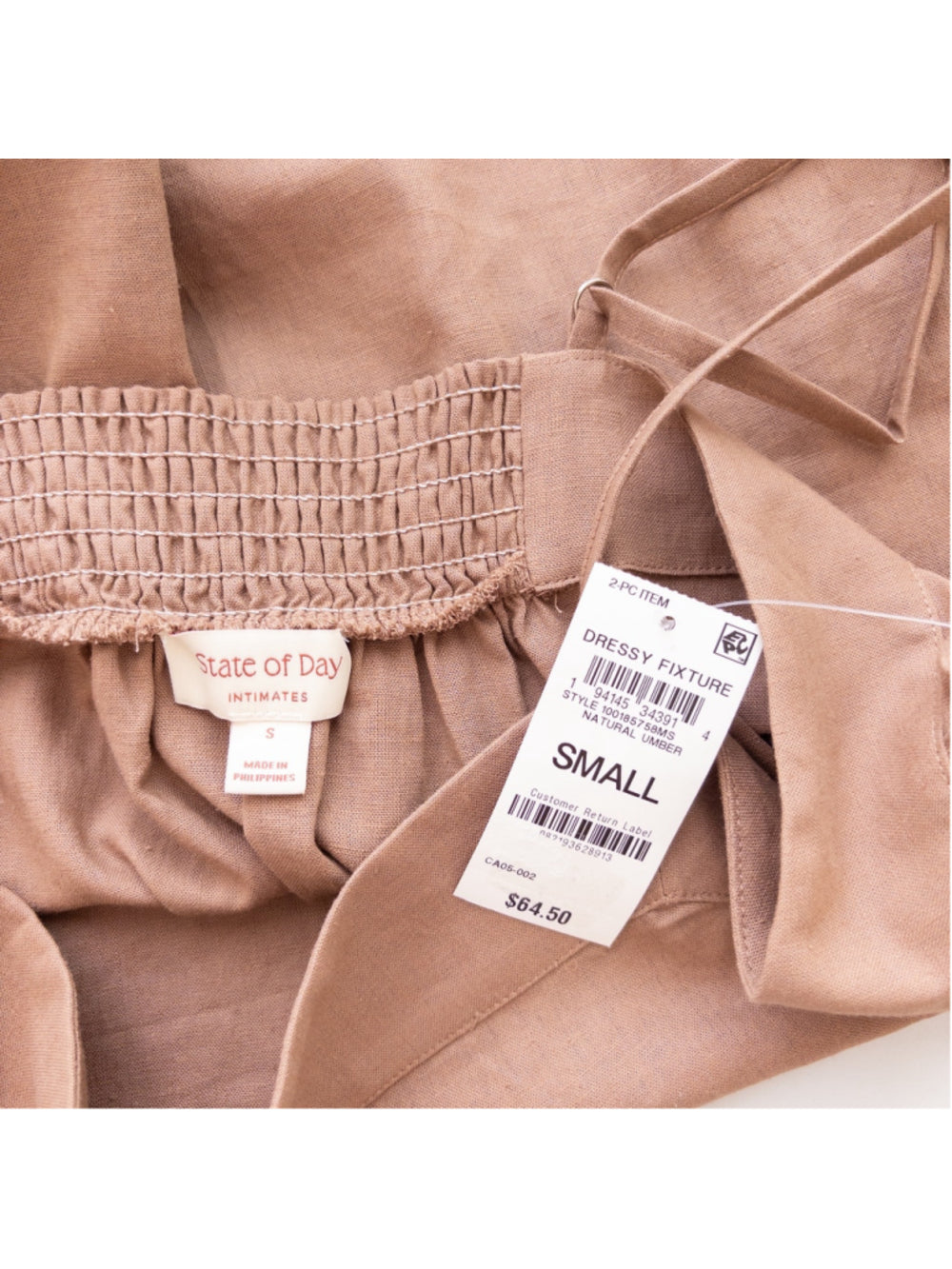 State of Day Women's Brown 2-Pc. Sleeveless Linen Pajamas Set NWT