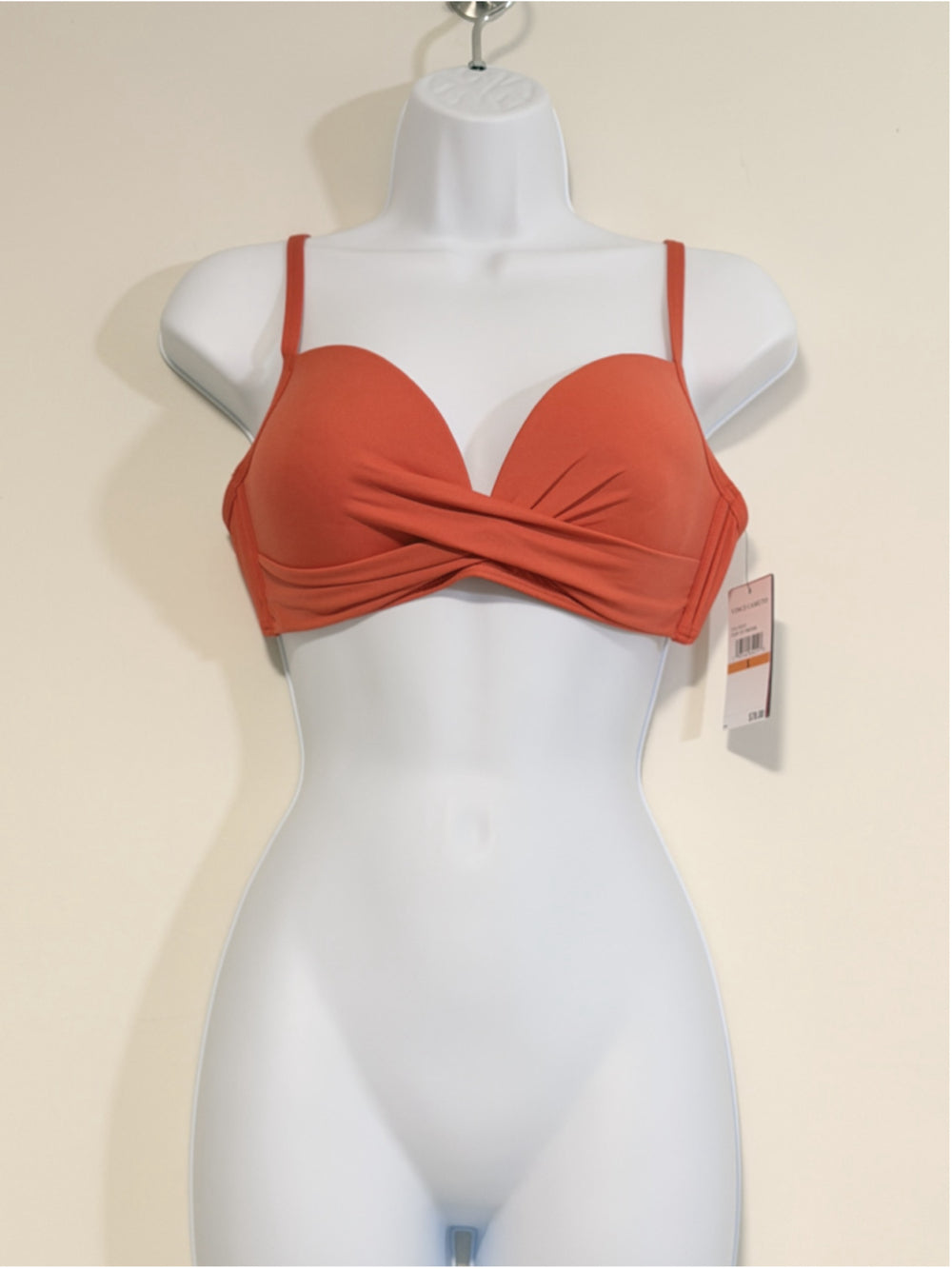 Vince Camuto Size Small Orange Draped Adjustable-Strap Designer Bikini Top NWT