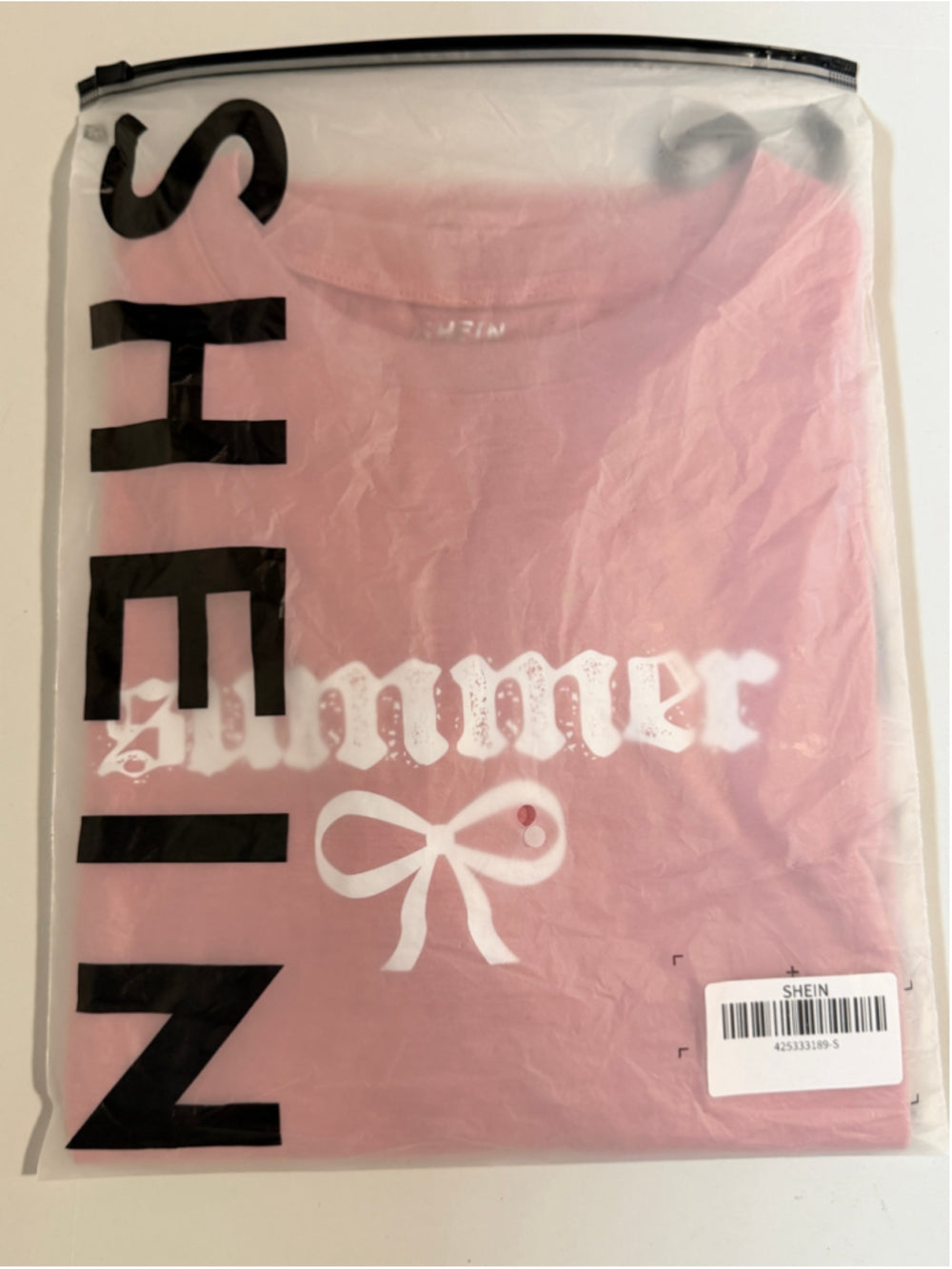 Shein Women's Small Pink Oversized Graphic T-Shirt with "Summer" and a Bow NWT
