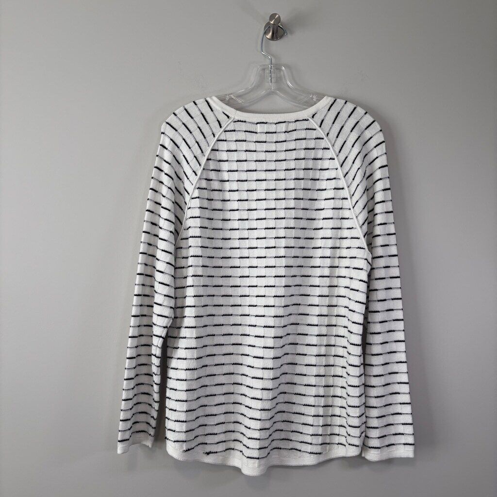 Karen Scott XL Petite White & Black 100% Cotton Curved-Hem Sweater NWT