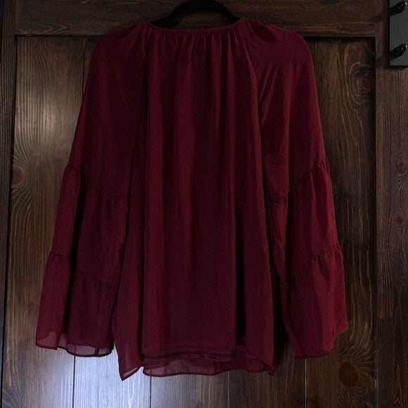 JM Collection Petite Extra Large Burgundy Long Tier-Sleeve Necklace Top NWT.