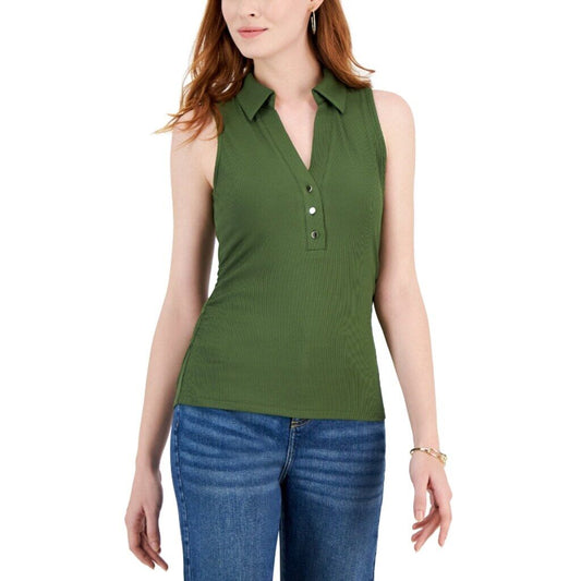 INC International Concepts Women's Medium Green Ribbed V-Neck Tank Top NWT