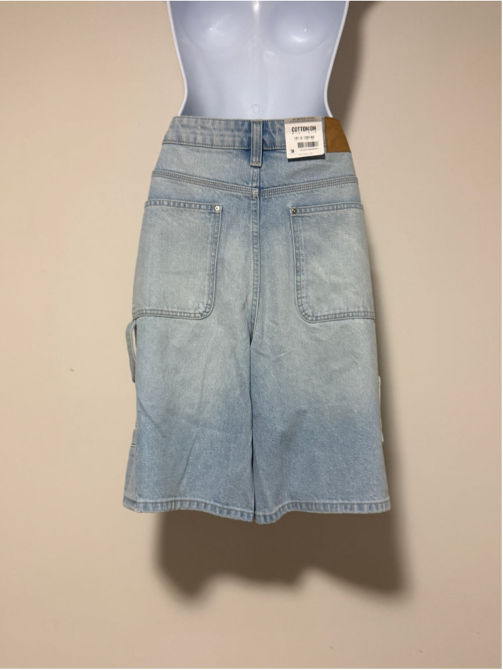 Cotton On Size 10 Light Wash Super Baggy Carpenter Denim Bermuda Shorts NWT