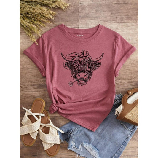 SHEIN Women's Pink Cute Cow Print Graphic Tee Oversized Boxy Casual Top NIB