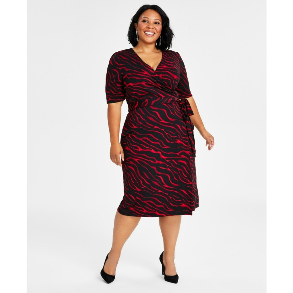 INC International Concepts Plus Size 4X Zebra Print Wrap Dress Black & Red NWT