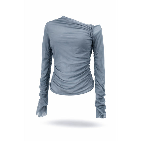 Shein Women's Large Drapey Sheer Romantic Blue Asymmetrical Top NWT