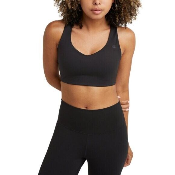 CHAMPION Women's XS Black Racerback Soft Touch Light Impact Sports Bra NWT