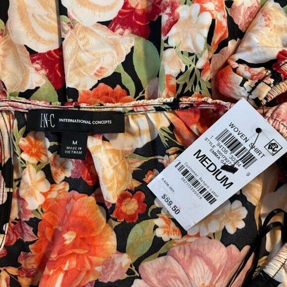 I.N.C. INTERNATIONAL CONCEPTS Women's Floral Printed Satin Long-Sleeve Top NWT