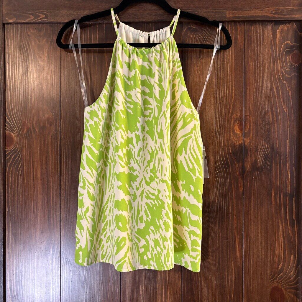 Bar III Women's XXS Green and Cream Printed Sleeveless Halter Top NWT