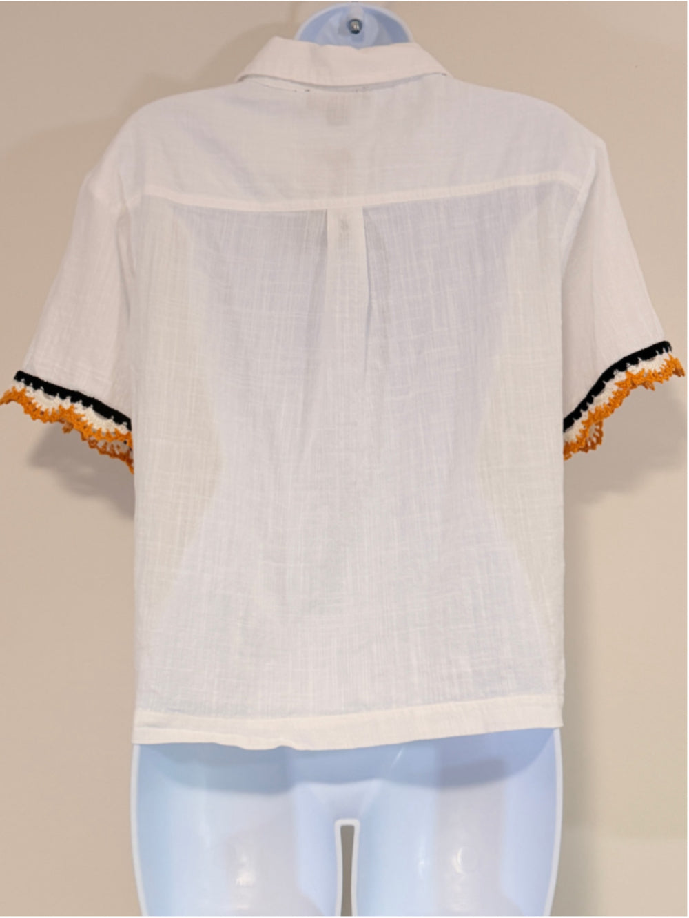 Nautica Size Extra Small White Short-Sleeve Crochet-Trim 100% Cotton Shirt NWT