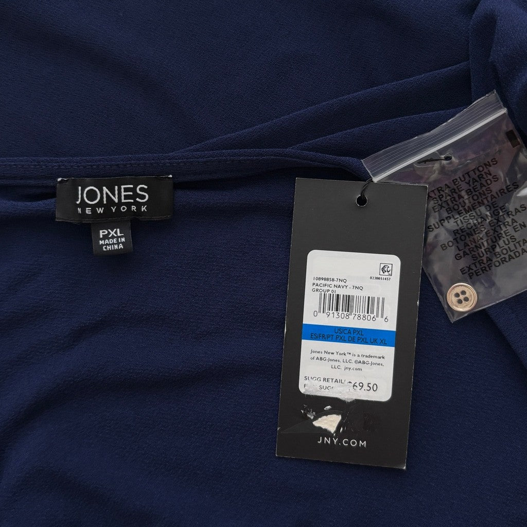 Jones New York Women's Extra Large Petite Navy Blue D-Ring 3/4-Sleeve Top NWT