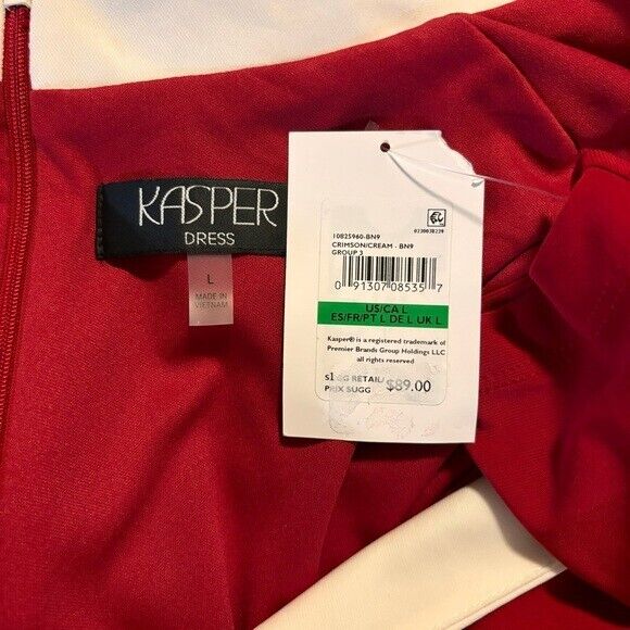 Kasper Sheath Dress Long Sleeve Color Block Faux Wrap Mid-Length Red & White NWT