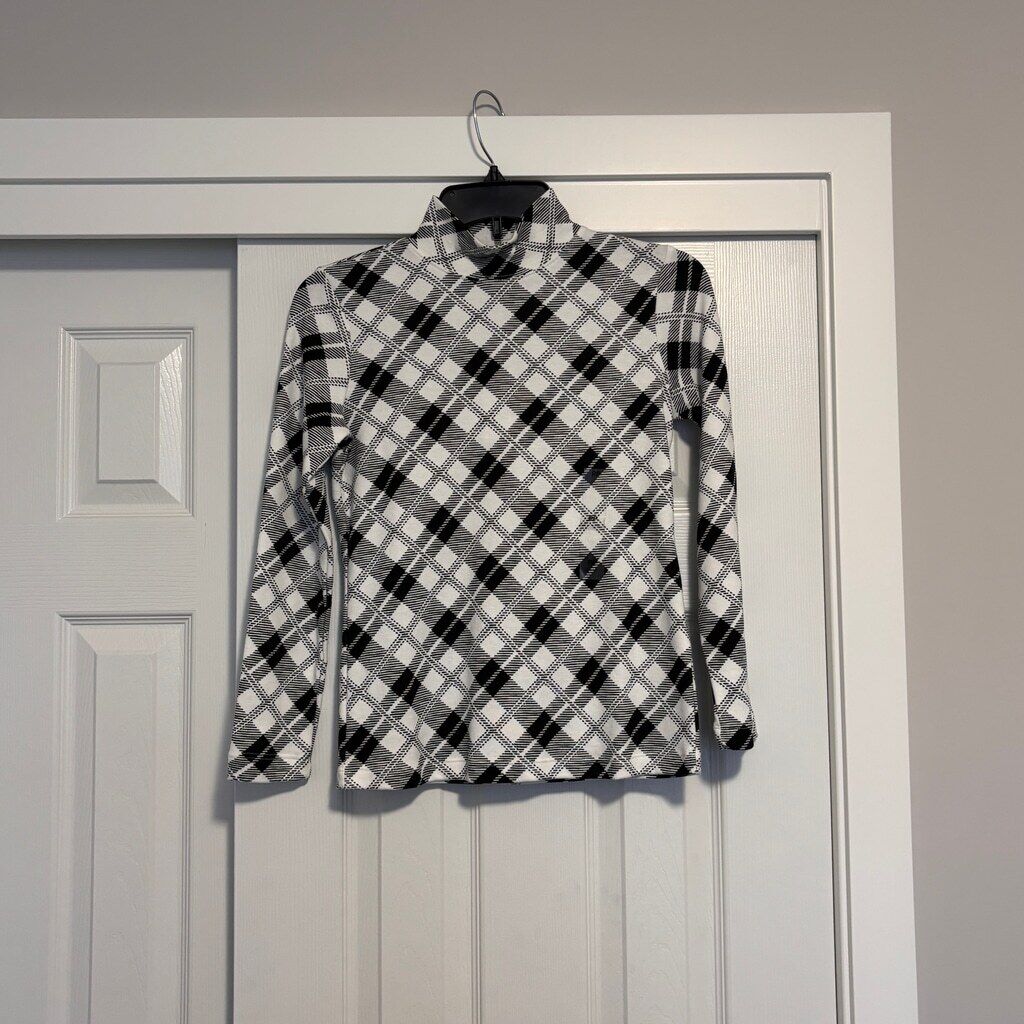 Karen Scott Women's Petite Black & white Plaid Printed Mock Neck Top NWT