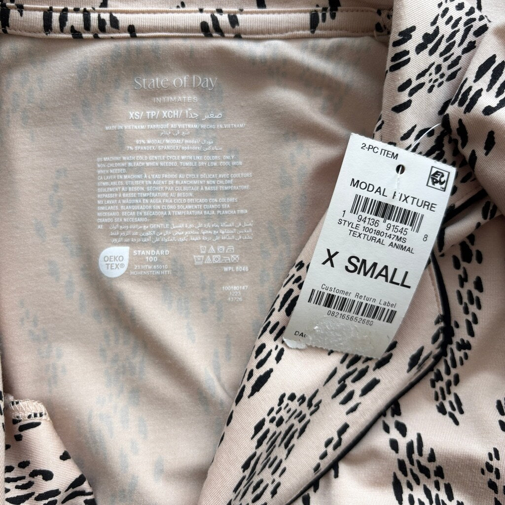 State of Day Women's Beige & Black 2-Pc. Short-Sleeve & Shorts Pajama Set NWT