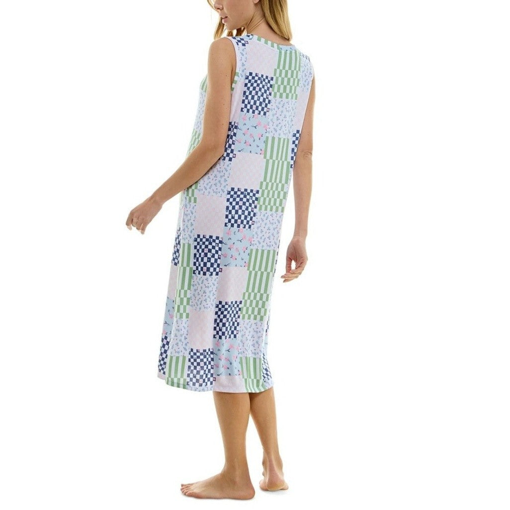 Roudelain Women's White & Blue Patchwork Printed Sleeveless Soft Nightgown NWT