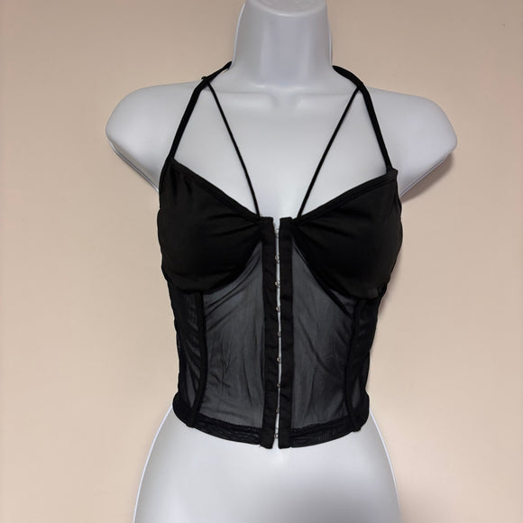 SHEIN Size Large Black Mesh Corset Halter Corset Top w/ Sheer Back NWT