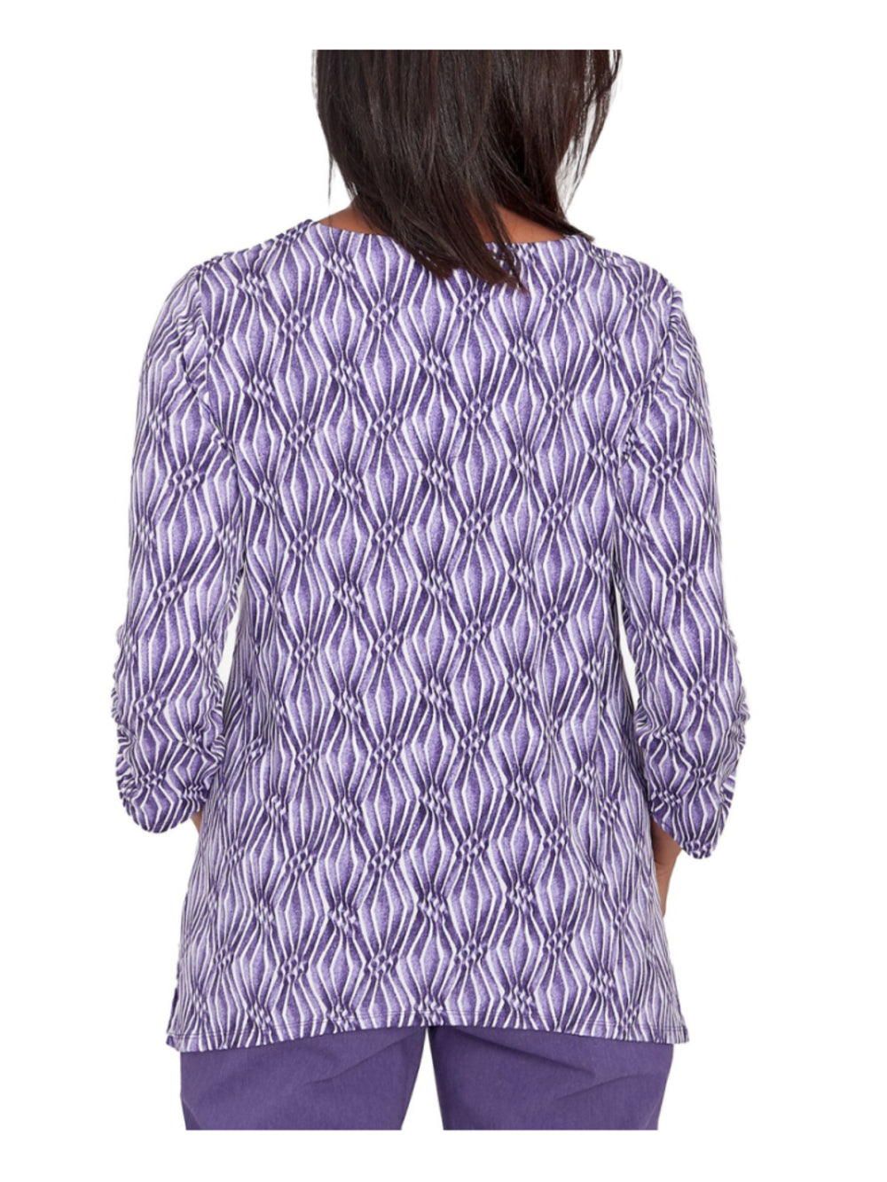 Alfred Dunner Medium Petite Purple & White Diamond Print Top / Blouse NWT