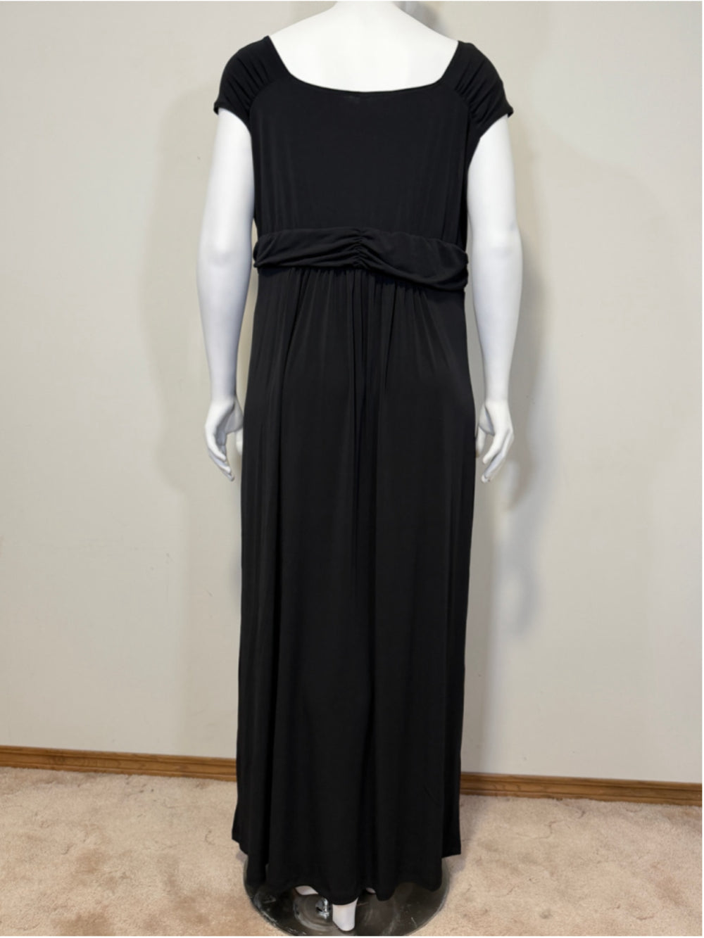 NY Collection Women's 3X Black Ruched Empire Waist Maxi Dress Plus Size NWT