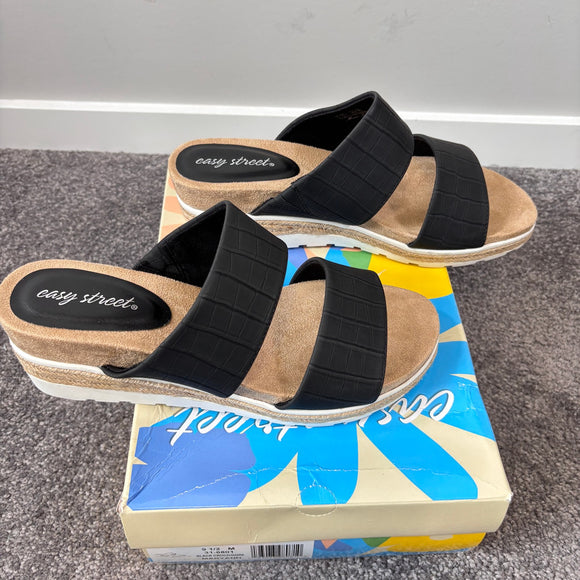 Easy Street Women's 9.5 Black Maryann Wedge Walking Sandals / Shoes NIB