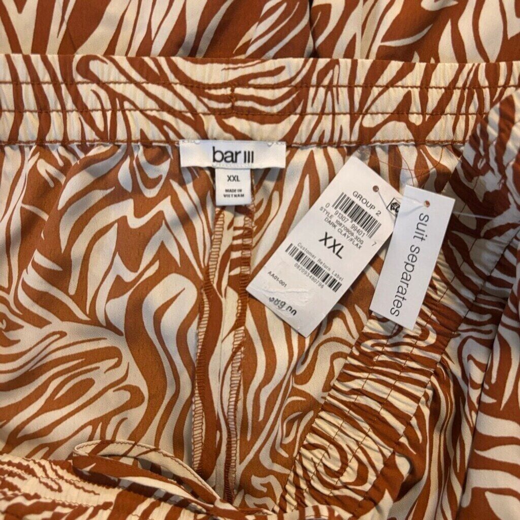 Bar III Women's Tan & Brown Animal-Print Pull-On Drawstring Pants NWT