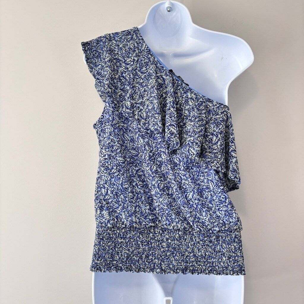 INC International Concepts Women's M Blue One-Shoulder Floral Ruffled Top NWT.