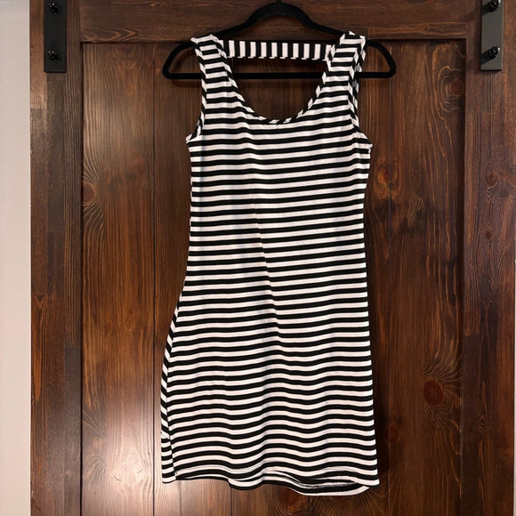 INC International Concepts Petite Medium Black and White Striped Mini Dress NWT