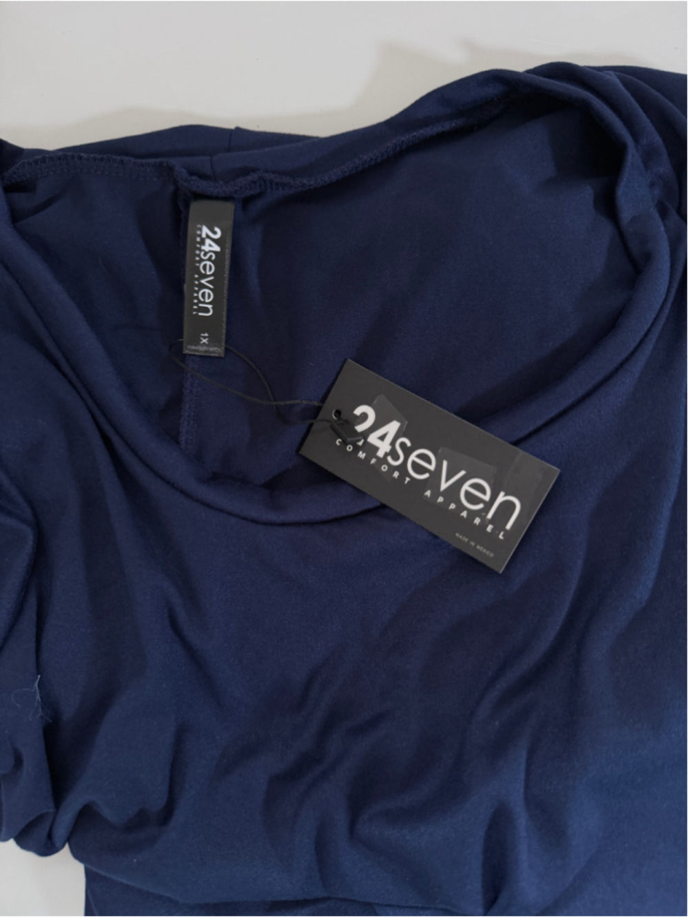 24seven Plus Size 1X Navy Pleated Boat Neck Stretchy & Soft Midi Dress NWT