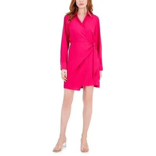 INC International Concepts Hot Pink Collared Waist Tie Dress NWT