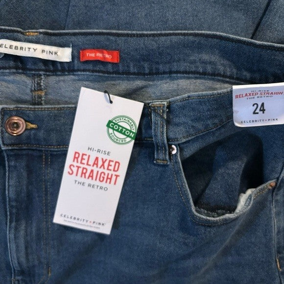 Celebrity Pink Trendy Plus Size 24 Hi-Rise Relaxed Straight Jeans The Retro NWT