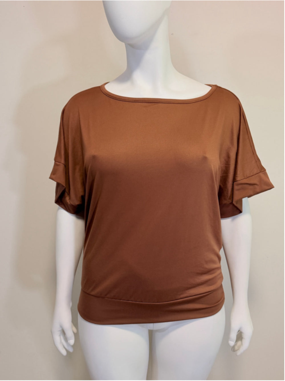 24Seven Size Large Bronze Brown Short Sleeve Loose Fitting Dolman Top NWT