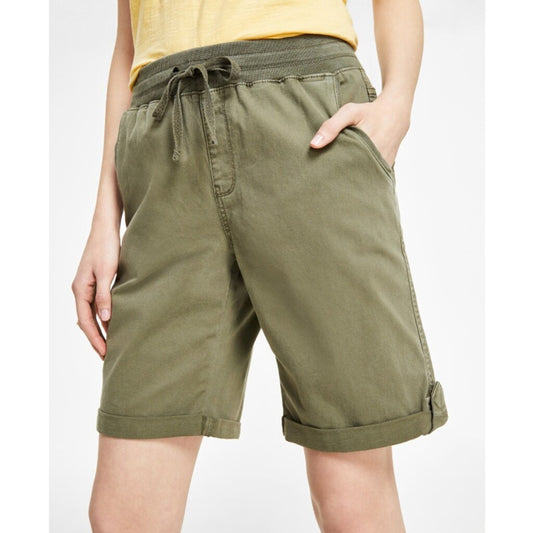 Style & Co. Women's Green Drawstring Ribbed-Waistband Cuffed Shorts NWT