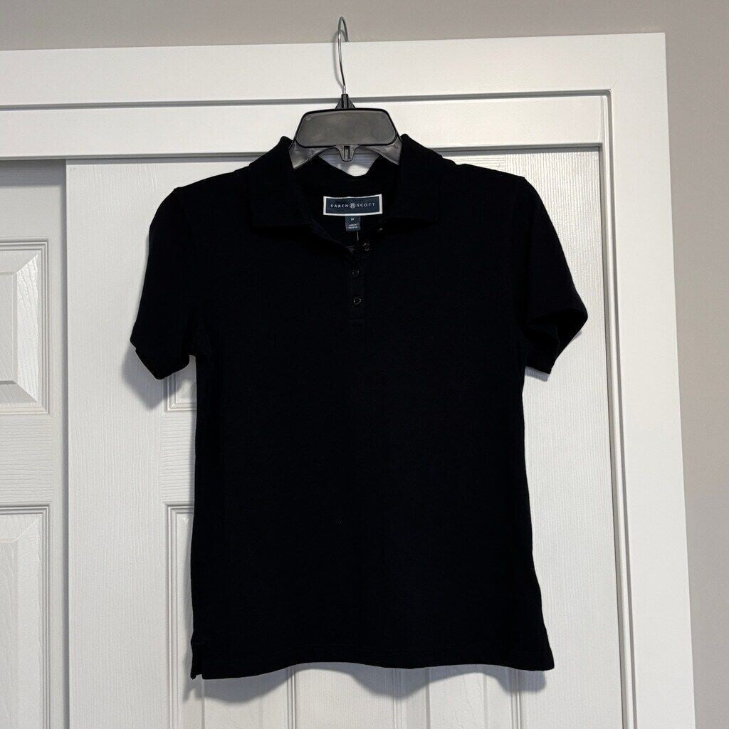 Karen Scott Women's Petite Black Knit 100% Cotton Polo NWT.